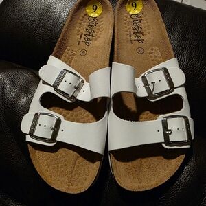 Biostep Leather  White Sandals with Silver Buckles NEW